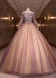 Off The Shoulder Shining Tulle Embroidery Applique Long Sleeve Formal Prom Dress