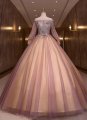 Off The Shoulder Shining Tulle Embroidery Applique Long Sleeve Formal Prom Dress