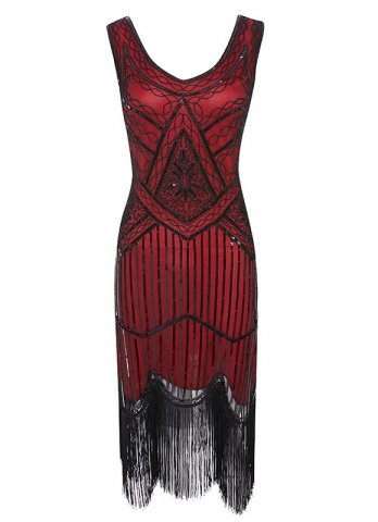 1920s Women Flapper Dresses Gatsby Sequin Dresses Vintage Lace Fringed Cocktail Dress