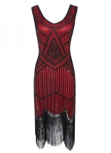 1920s Women Flapper Dresses Gatsby Sequin Dresses Vintage Lace Fringed Cocktail Dress