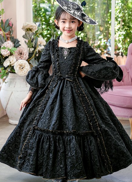 Girls Georgian Marie Antoinette 17th Century Dress Children Halloween Black Theater Clothing