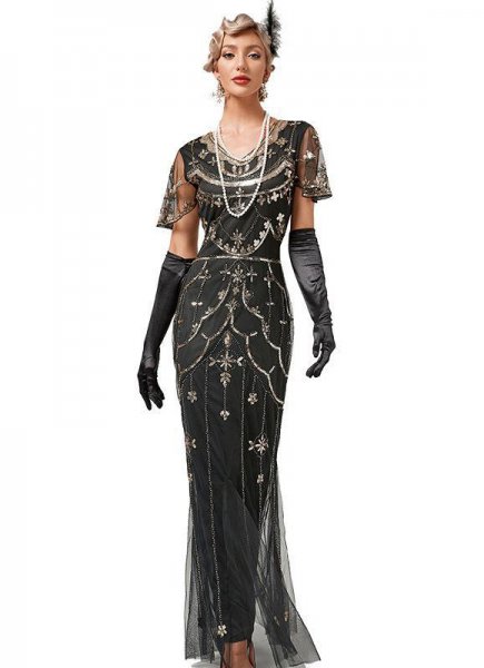 1920s Vintage Outfits Great Gatsby Costume Tulle Sequin Holiday Party Dresses