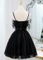Black Spaghetti Straps Feather Mini Cocktail Club Dress 3