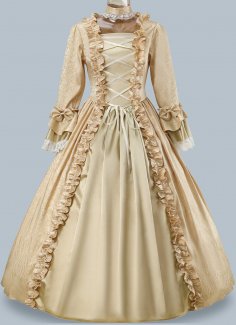 Women Champagne Brocade Victorian Dress Holiday Costume
