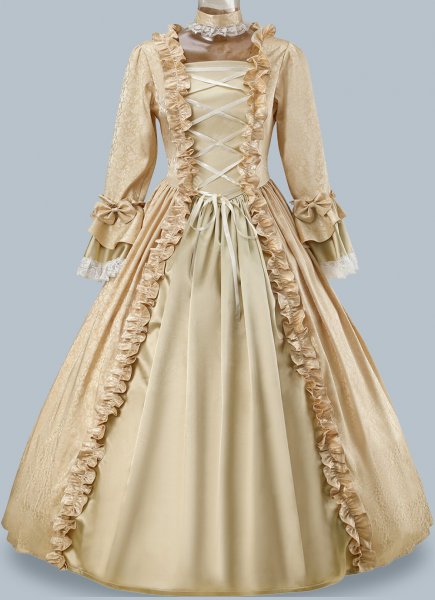Women Champagne Brocade Victorian Dress Holiday Costume