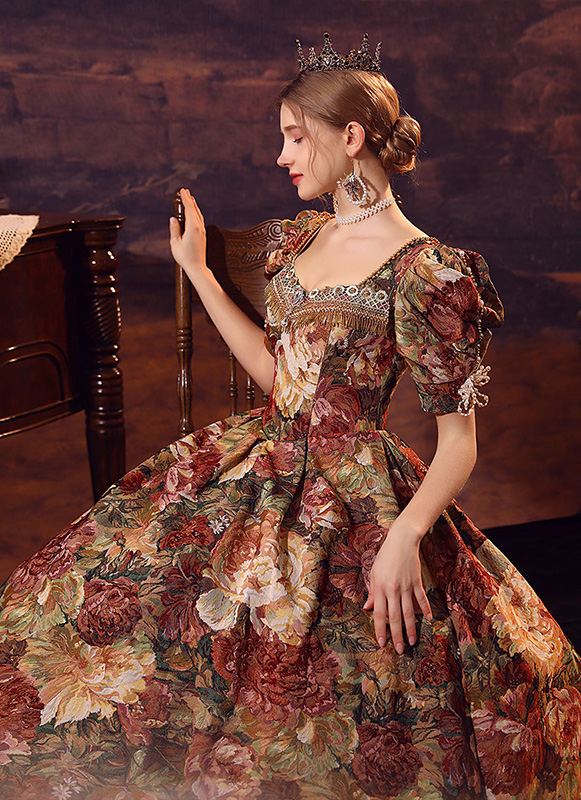 Vintage Floral Jacquard Victorian Masquerade Ball Gown Theater Dress for Women