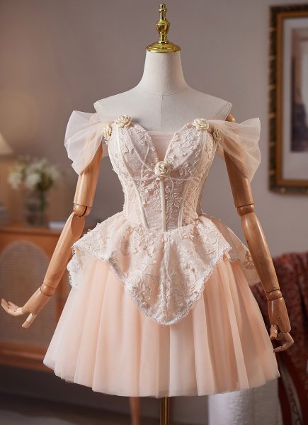Ball Gown Sweetheart Appliques Lace Mini Lace Corset Dress