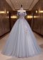 Light Blue Off The Shoulder Embroidery Tulle Party Dress