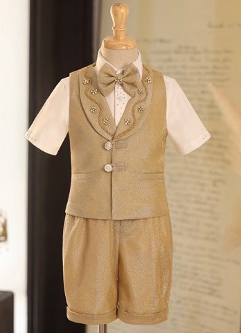 Boys 4Pcs Khaki Suits Kids Ring Bearers and Formal Occasions Outfits