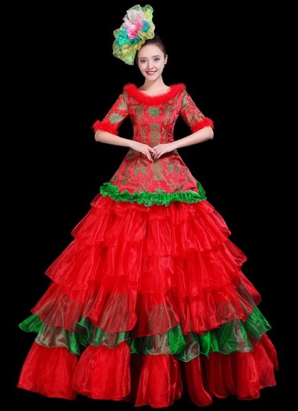 Christmas Tulle Ruffled Dance Costume for Women Party Outfit