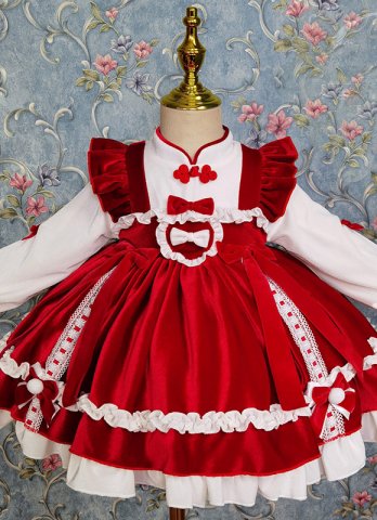 Girls Chinese Style Lolita Princess Velvet Dress For Children
