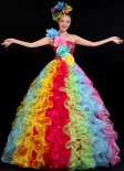 Stage Flower One Shoulder Sequin Dresses Women Colorful Tutu Ball Gown