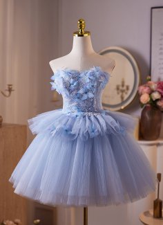 Blue Sweetheart Butterfly Decoration Short Party Dress Girls Fashion Mini Homecoming Dress