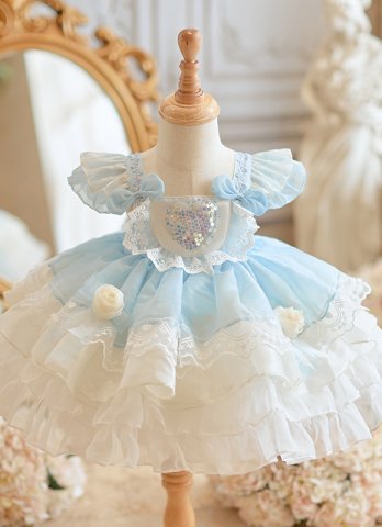 Children Sleeveless Vest Princess Dress Blue Lolita Formal Dress