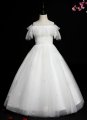 Girls White Off Shoulder Spaghetti Strap Tulle Wedding Engagement Formal Dresses
