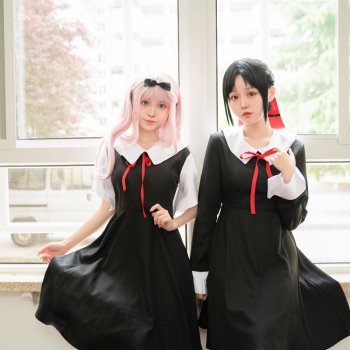 Women Black Cosplay Uniform Shinomiya Kaguya Fujiwara Chika Cosplay JK Dress