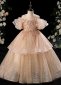 Children Sequin Bead Ruffle Sleeve Thanksgiving Party Formal Dress