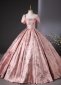 Pink Princess Printed Brocade Graduation Dress