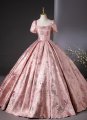 Pink Princess Printed Brocade Graduation Dress
