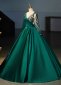 Green Red Satin Long Sleeve Stage Formal Dress 1