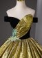 Gold Off Shoulder Leaf Decoration Party Dress 4