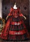 Red Floral Brocade Long Sleeves Tiered Ruffles Floor Length Masquerade Party Dress 2