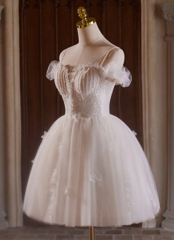 White Spaghetti Straps Beading Short Homecoming Dress