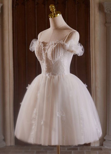 White Spaghetti Straps Beading Short Homecoming Dress