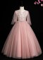 Flower Girl Embroidery Applique Pink Flutter Sleeve Tulle Dresses