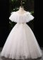 Children Off Shoulder Neck Feather Embroidery Tulle Wedding Engagement White Dresses