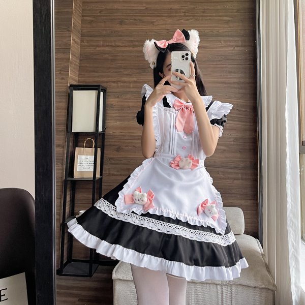 Newest Black Cat Doll Cosplay Maid Dress Cute Japanese Lolita Costume