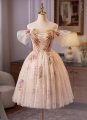 Pink Embroidery Bead Short Party Dress Off The Shoulder Cocktail Ball Gown