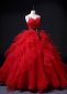 Red Spaghetti Straps Tulle Sweetheart Long Prom Dress with Ruffles 1
