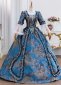 Blue Floral Brocade Victorian Ball Gown Historical Masquerade Dress