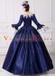 Navy Blue Long Flare Sleeves Vintage Lace Floral Wedding Ball Gown Theater Dress 5