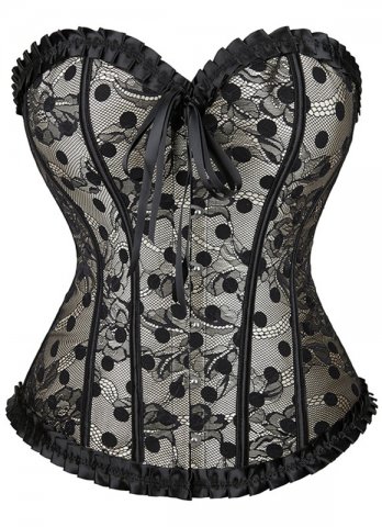 Black Overbust Corset With Lace And Mesh Panels