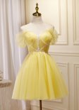 Yellow Spaghetti Straps Sweetheart Mini Cocktail Club Dresses