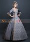 Gray Half Flare Sleeves Retro Lace Women Wedding Gown Dress Theater Costume 2