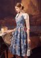 Vintage Women 50s 60s Blue Floral Hepbrn Evening Prom Gown Dress 2