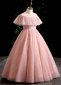 Flower Girl Sequin Ruffle Shoulder Pink Tulle Formal Prom Dresses