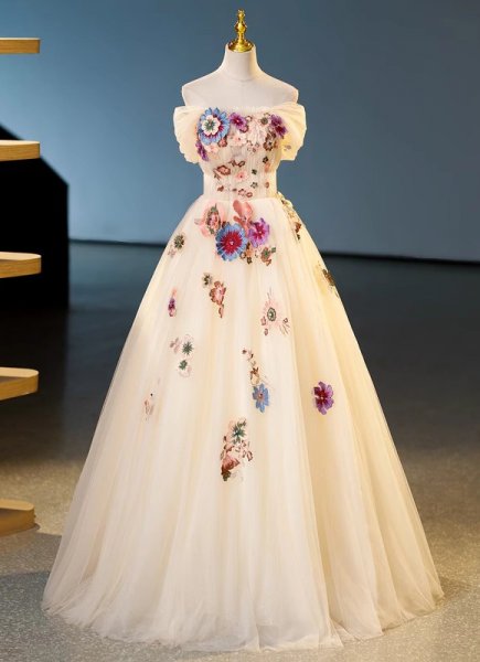 Princess Sweetheart Tulle Prom Dresses With Applique