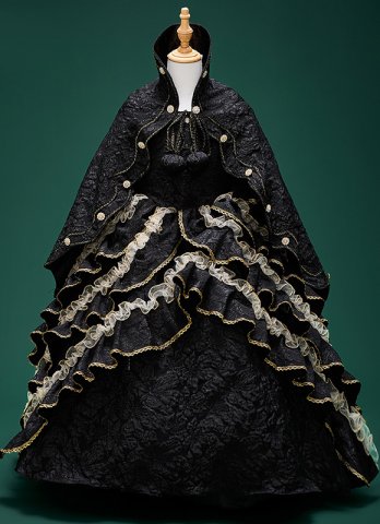 Girls Victorian Renaissance 17th Century Dress Children Halloween Vampire Black Costume