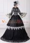 Black Long Flare Sleeves Retro Lace Floral Masquerade Ball Gown Theater Costume 4