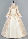 Royal Champagne Floral Brocade Queen Victorian Holiday Dress Renaissance Women 18th Century Costume