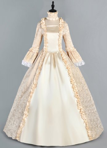 Royal Champagne Floral Brocade Queen Victorian Holiday Dress Renaissance Women 18th Century Costume