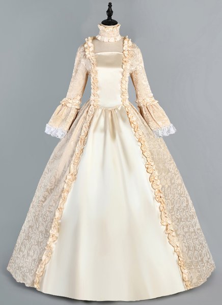Royal Champagne Floral Brocade Queen Victorian Holiday Dress Renaissance Women 18th Century Costume