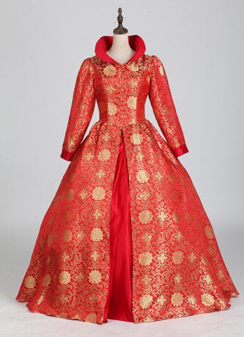 빈티지 중세 르네상스 붉은 꽃 역사적 시대 빅토리아 드레스 볼 가운 여성용