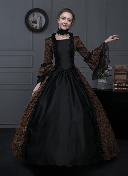 Clearance Renaissance Medieval Jacquard Long Sleeves Gothic Victorian Dress Historical Theater Clothing