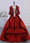 Renaissance Wine Red Floral Pattern Jacquard Ball Prom Dress
