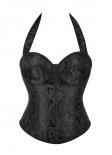 Vintage Jacquard Brocade Halterneck Overbust Corset Top With Cups
